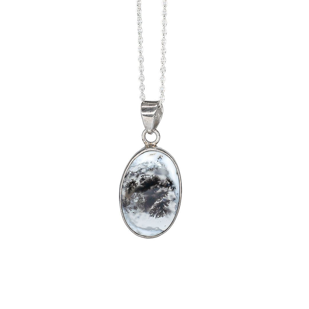 Merlinite Pure Silver Necklace  Dendritic opal