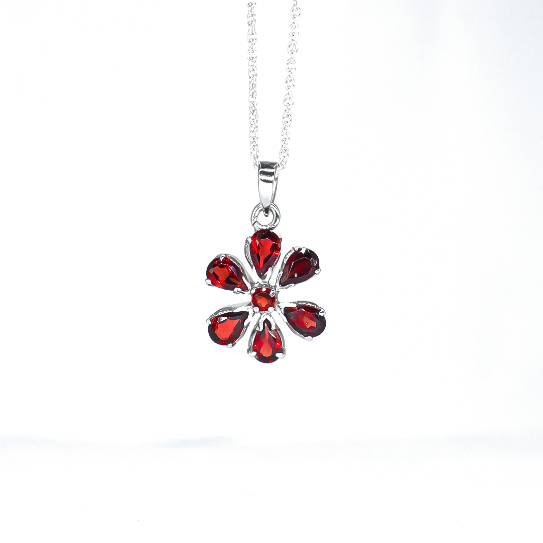 Flower - Garnet Sterling Silver Pendant