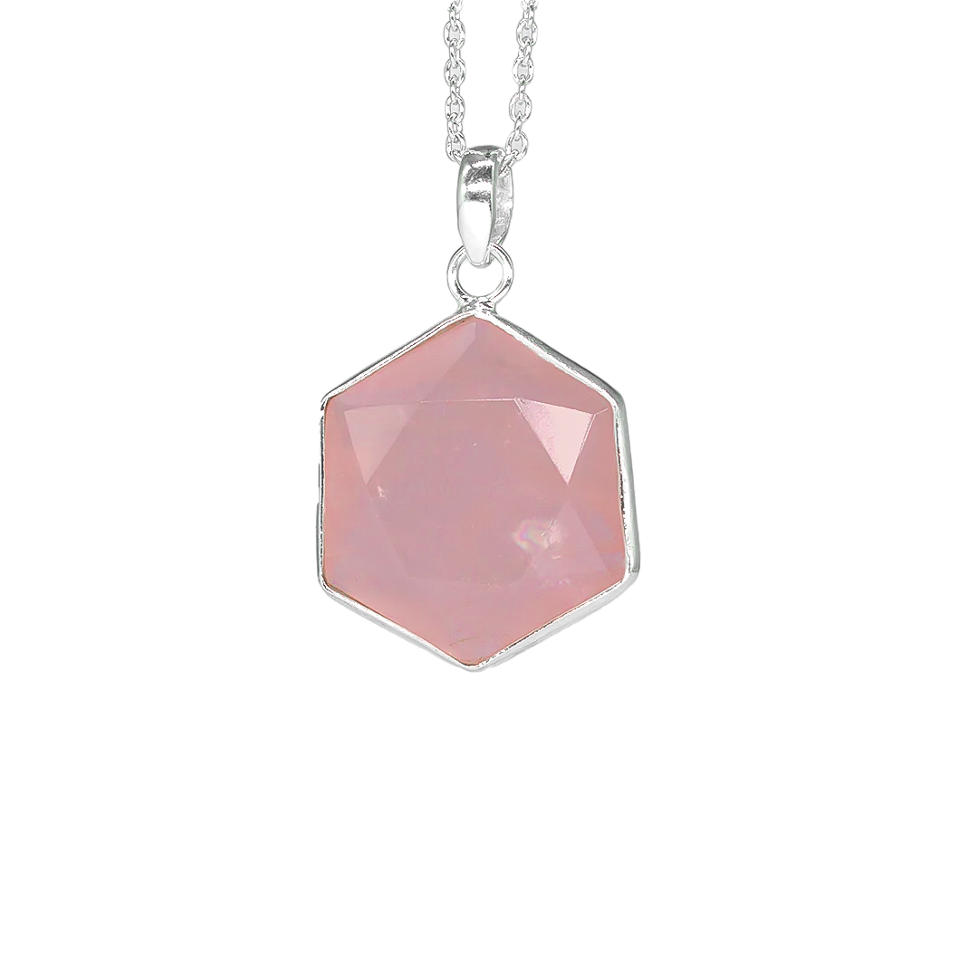 David star Rose Quartz Pure Silver  Necklace