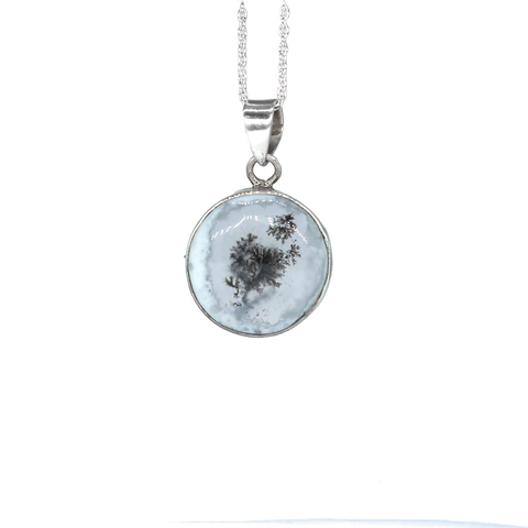 Merlinite dendritic opal pure Silver necklace