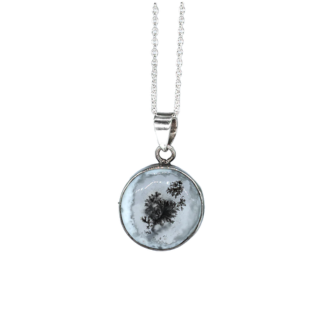 Merlinite dendritic opal pure Silver necklace