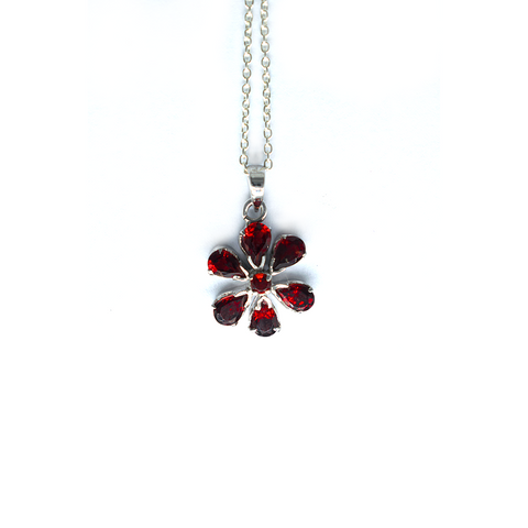 Flower - Garnet Sterling Silver Pendant