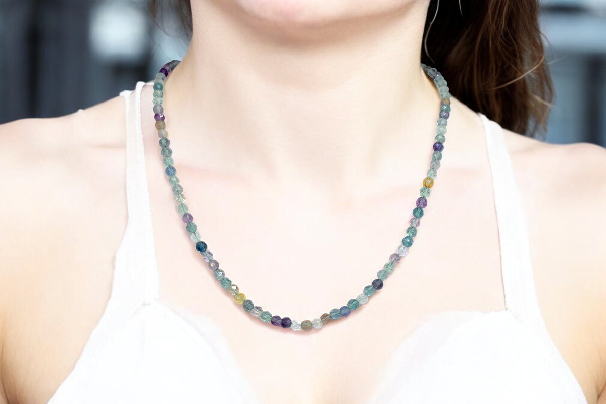 Rainbow Fluorite 4 mm Beads Necklace