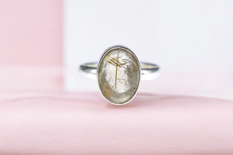 Golden rutile German Silver ring