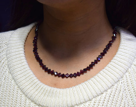 Square ~ Garnet Beads Necklace