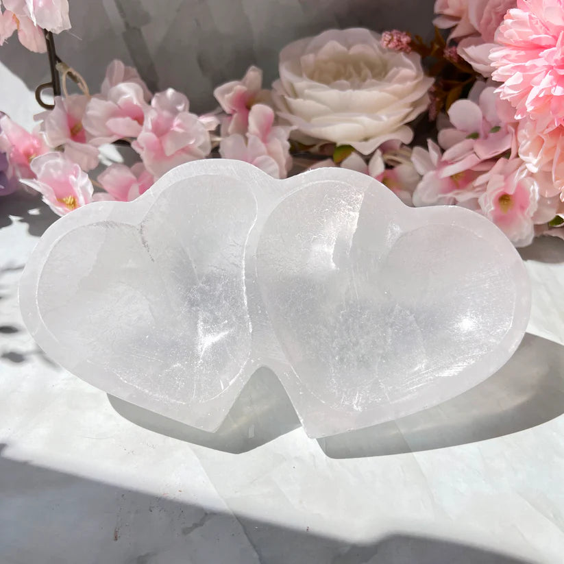 Selenite twin Heart Bowl